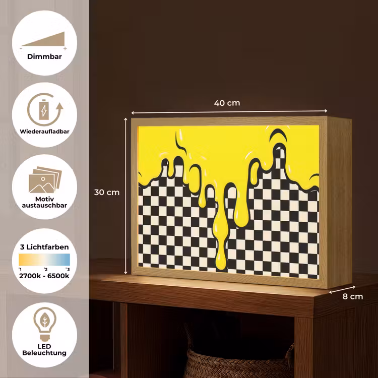 Geblokt - Grafisch - Vloeistof - Geel Light Box met batterij (Wandlamp) middel -USP_websiteoverzichtDE