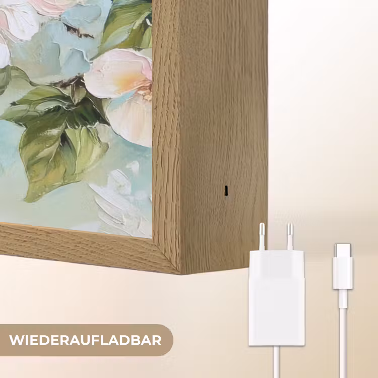 Bloesem - Bladeren - Lichtblauw Light Box met batterij (Wandlamp) middel -USP_websiteoplaadbaarDE