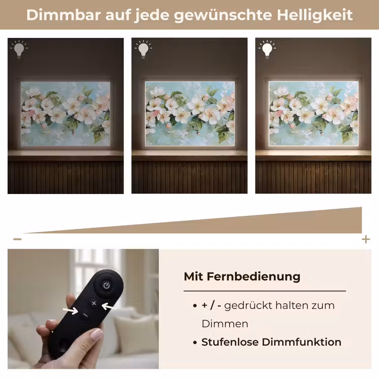 Bloesem - Bladeren - Lichtblauw Light Box met batterij (Wandlamp) middel -USP_dimbaarDE