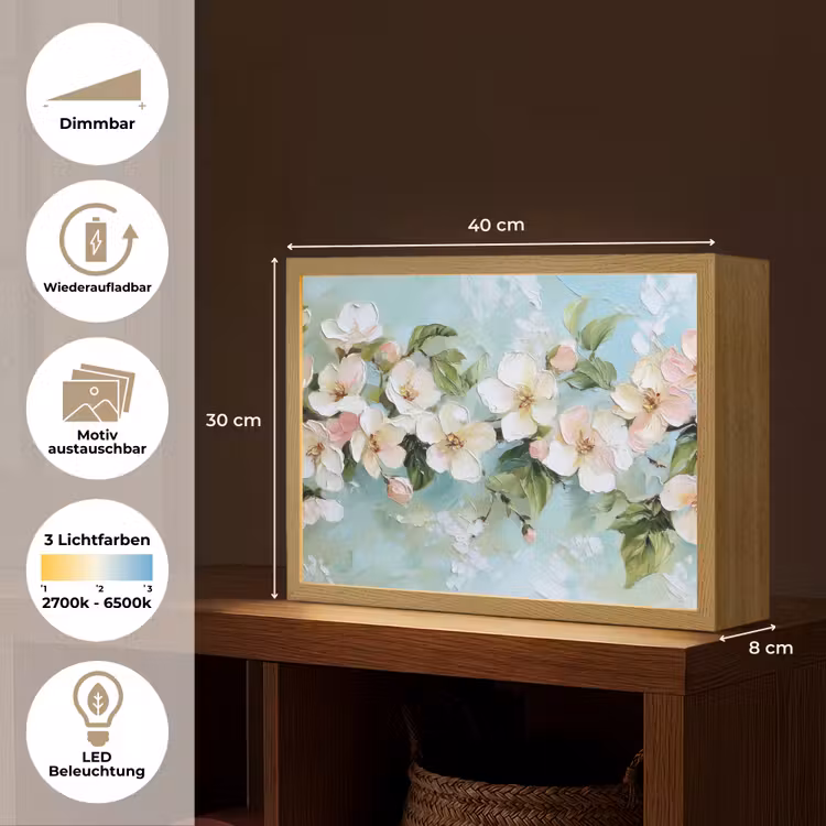 Bloesem - Bladeren - Lichtblauw Light Box met batterij (Wandlamp) middel -USP_websiteoverzichtDE