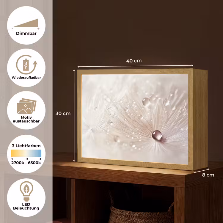 Bloem - Abstract - Wit - Water - Natuur Light Box met batterij (Wandlamp) middel -USP_websiteoverzichtDE