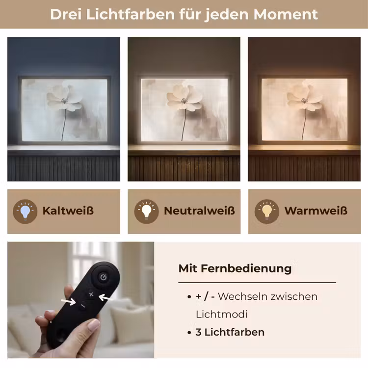 Bloem - Beige - Verf - Schaduw Light Box met batterij (Wandlamp) middel -USP_lichtkleurDE