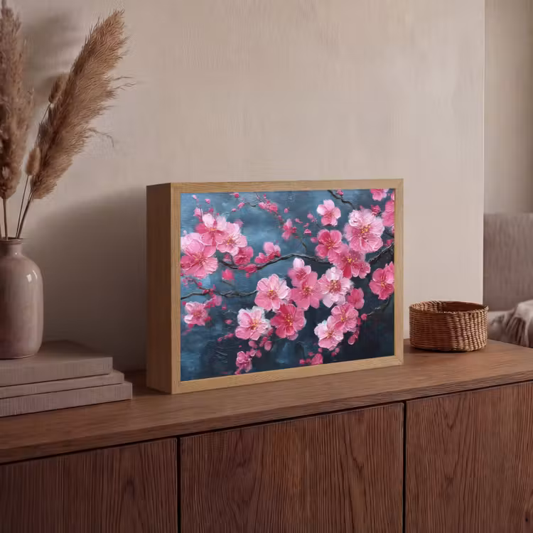 Bloem - Bloesems - Roze - Abstract Light Box met batterij (Wandlamp) middel -sfeer2