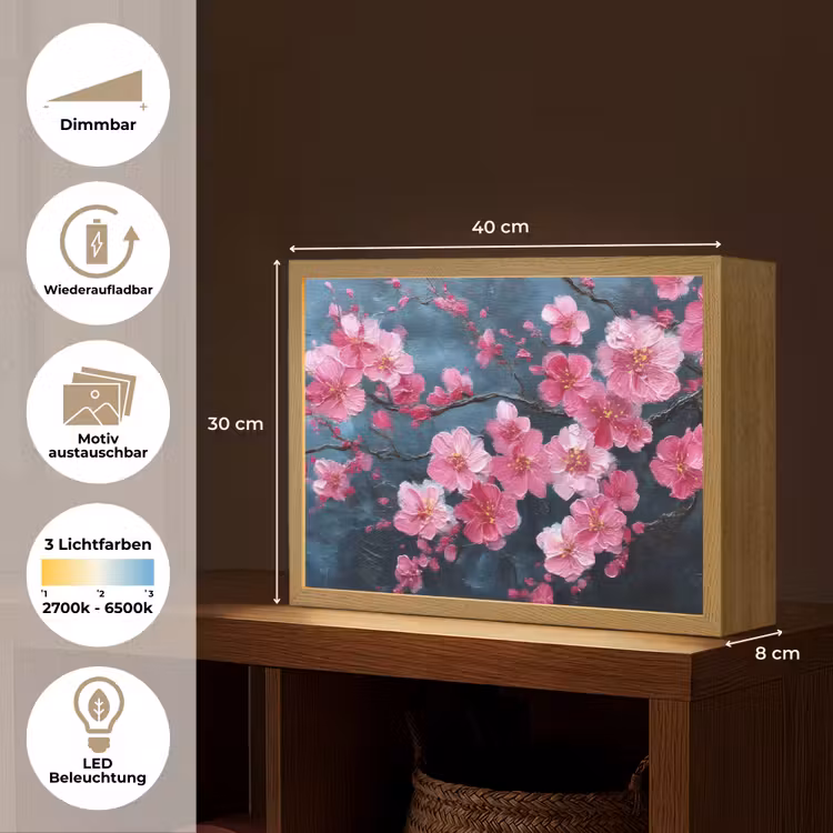 Bloem - Bloesems - Roze - Abstract Light Box met batterij (Wandlamp) middel -USP_websiteoverzichtDE