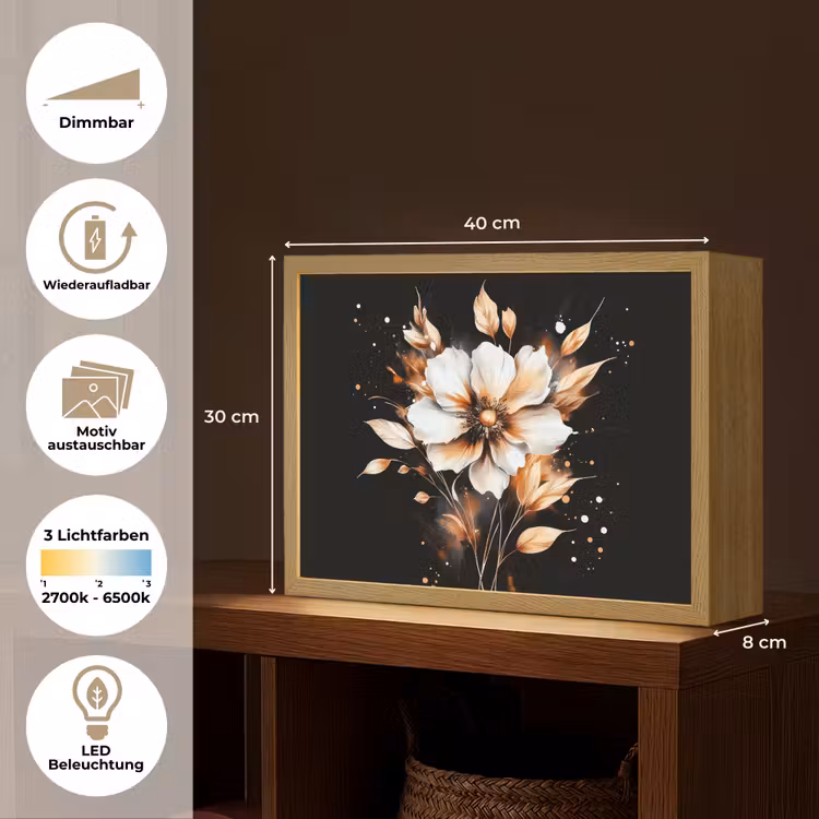 Bloem - Verf - Goud - Graffiti - Modern Light Box met batterij (Wandlamp) middel -USP_websiteoverzichtDE