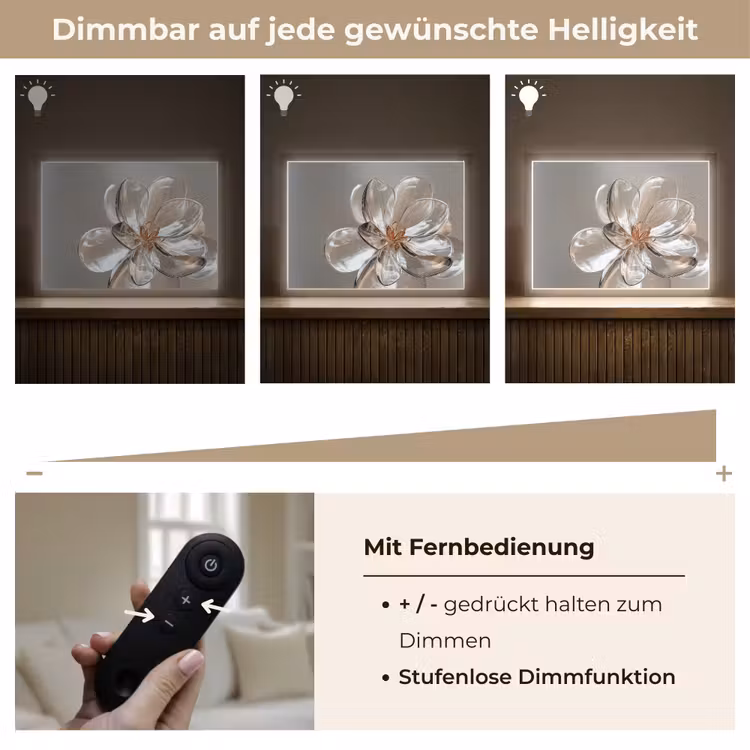 Bloem - Glazen - Doorzichtig Light Box met batterij (Wandlamp) middel -USP_dimbaarDE