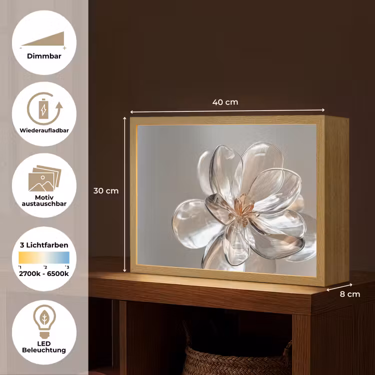 Bloem - Glazen - Doorzichtig Light Box met batterij (Wandlamp) middel -USP_websiteoverzichtDE