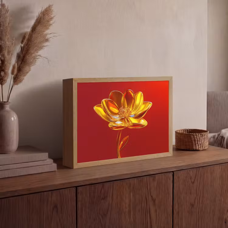 Bloem - Goud - Glazen Light Box met batterij (Wandlamp) middel -sfeer2