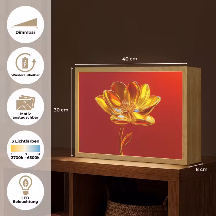 Bloem - Goud - Glazen Light Box met batterij (Wandlamp) middel -USP_websiteoverzichtDE