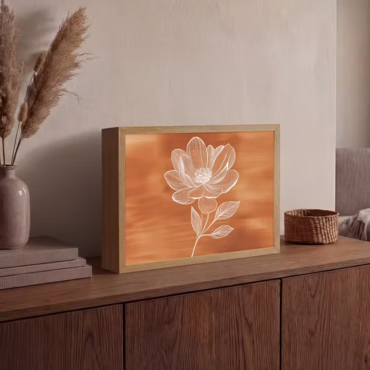 Bloem - Minimalistisch - Wit Light Box met batterij (Wandlamp) middel -sfeer2