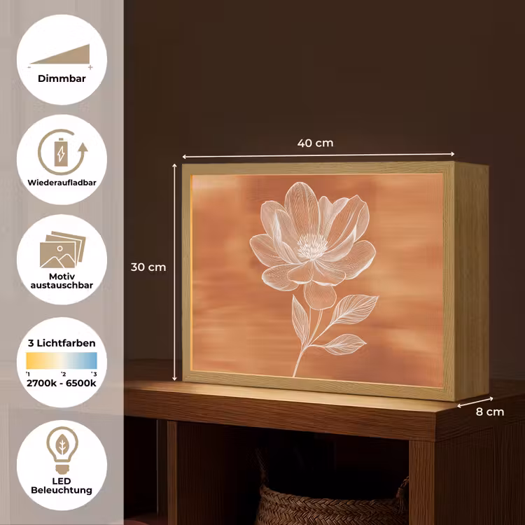 Bloem - Minimalistisch - Wit Light Box met batterij (Wandlamp) middel -USP_websiteoverzichtDE