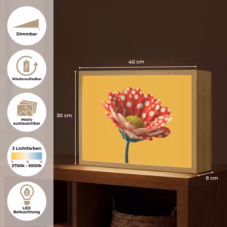 Bloem - Rood - Stippen Light Box met batterij (Wandlamp) middel -USP_websiteoverzichtDE