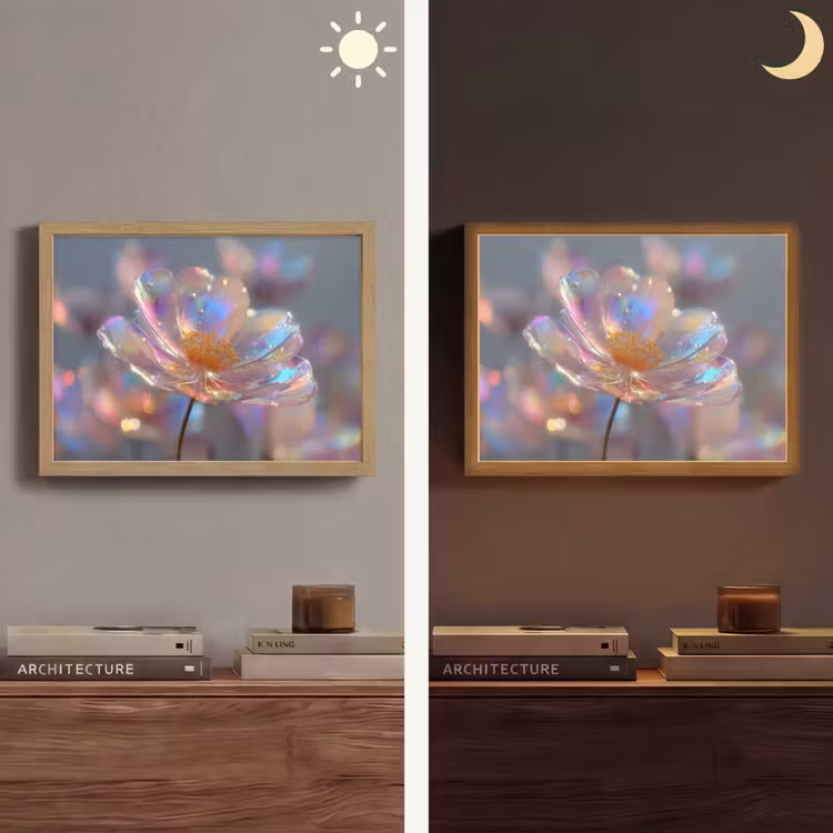Bloem - Transparant - Pastelkleuren - Druppels Light Box met batterij (Wandlamp) middel -sfeer3