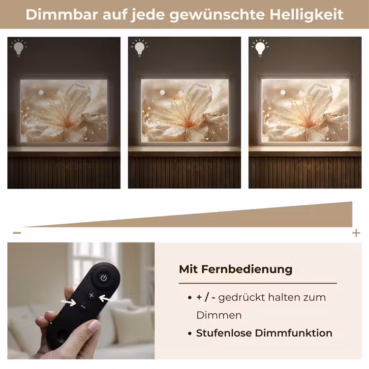 Bloem - Wit - Glitter - Goud - Modern Light Box met batterij (Wandlamp) middel -USP_dimbaarDE