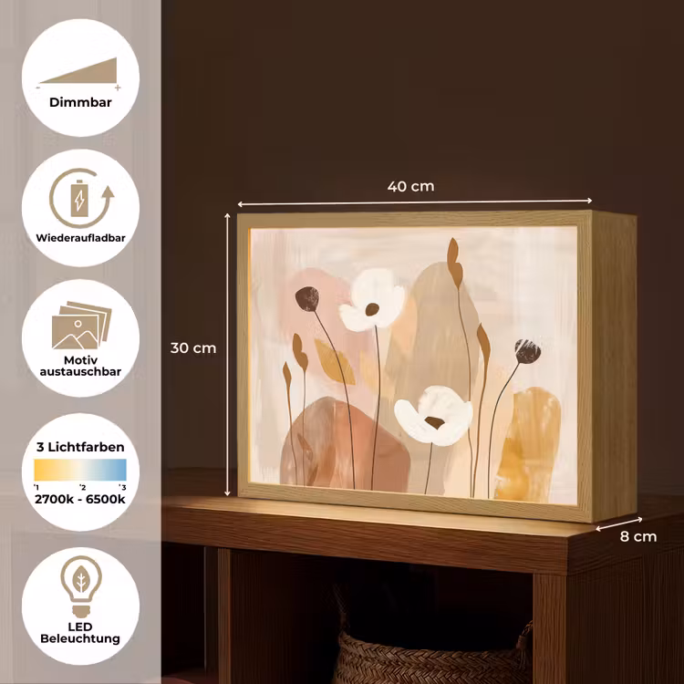 Bloemen - Abstract - Beige - Line art Light Box met batterij (Wandlamp) middel -USP_websiteoverzichtDE