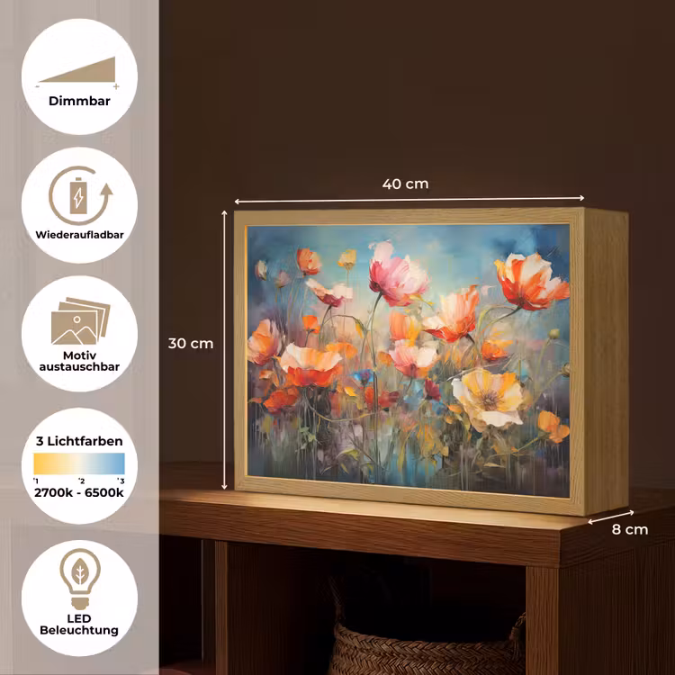 Bloemen - Watercolor - Kunst - Botanisch - Natuur Light Box met batterij (Wandlamp) middel -USP_websiteoverzichtDE