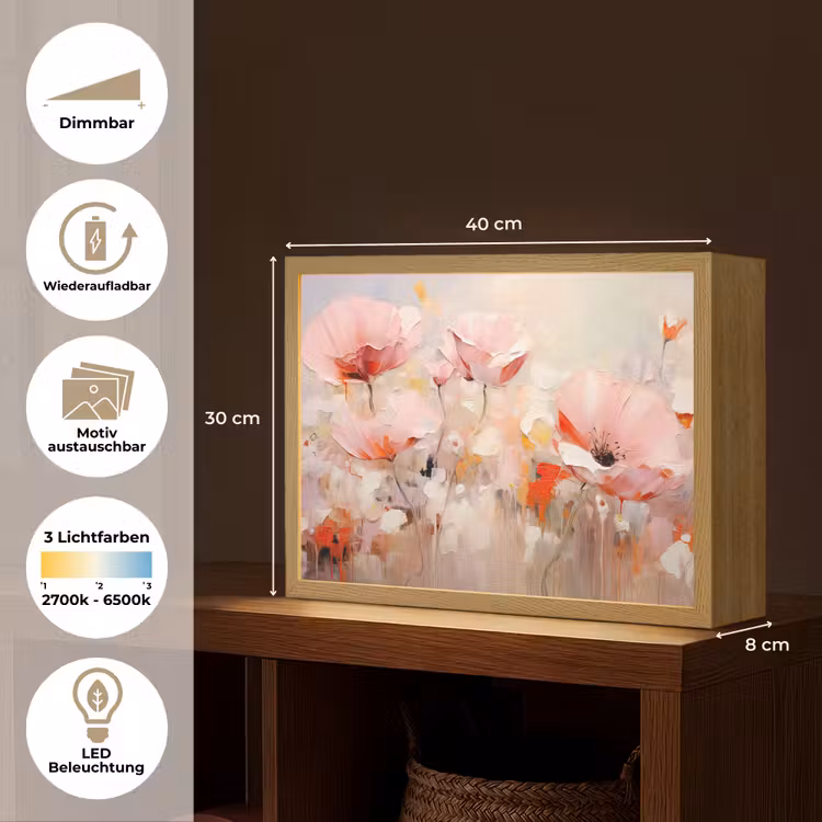 Bloemen - Watercolor - Roze - Abstract - Kunst Light Box met batterij (Wandlamp) middel -USP_websiteoverzichtDE