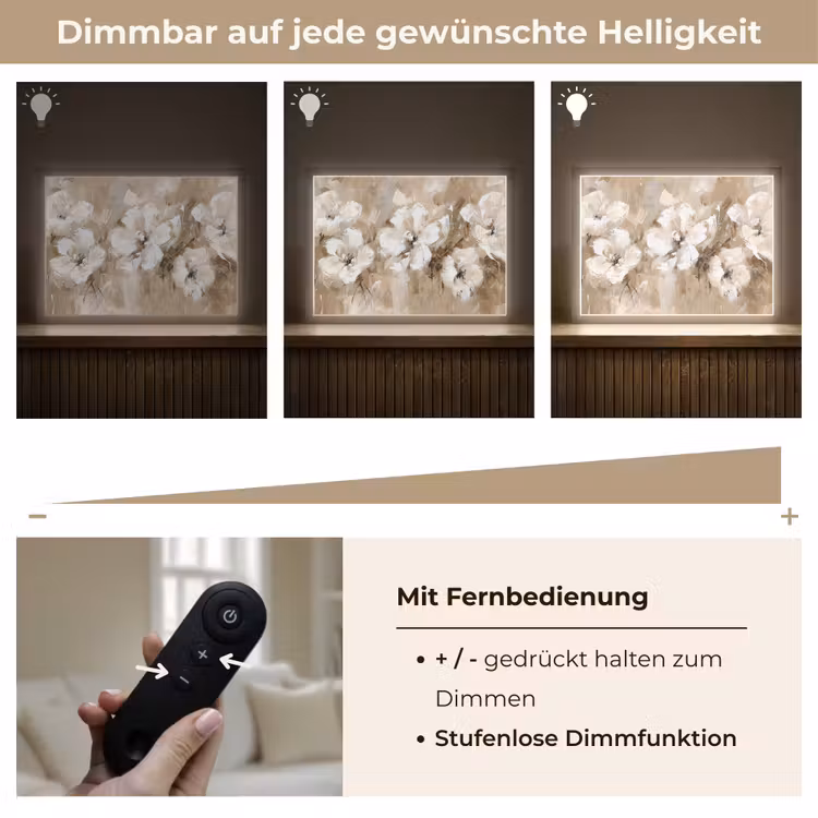 Bloemen - Beige - Abstract - Modern Light Box met batterij (Wandlamp) middel -USP_dimbaarDE