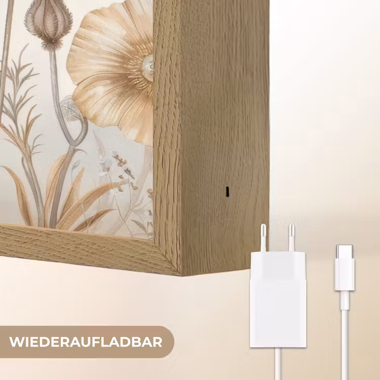 Bloemen - Beige - Natuur - Illustratie Light Box met batterij (Wandlamp) middel -USP_websiteoplaadbaarDE