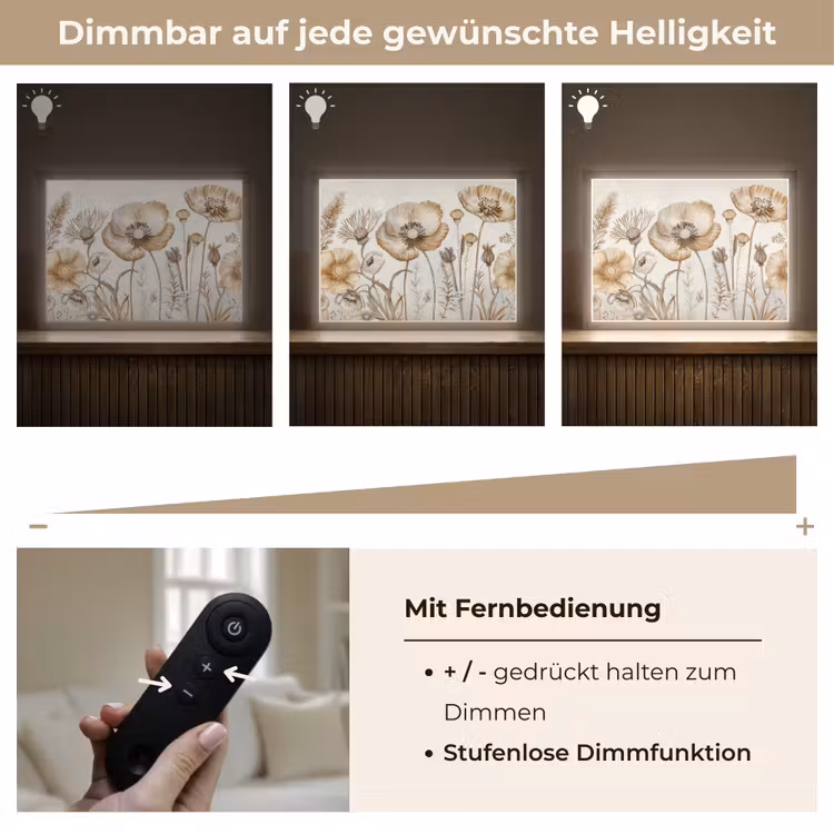 Bloemen - Beige - Natuur - Illustratie Light Box met batterij (Wandlamp) middel -USP_dimbaarDE
