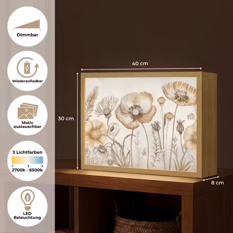Bloemen - Beige - Natuur - Illustratie Light Box met batterij (Wandlamp) middel -USP_websiteoverzichtDE
