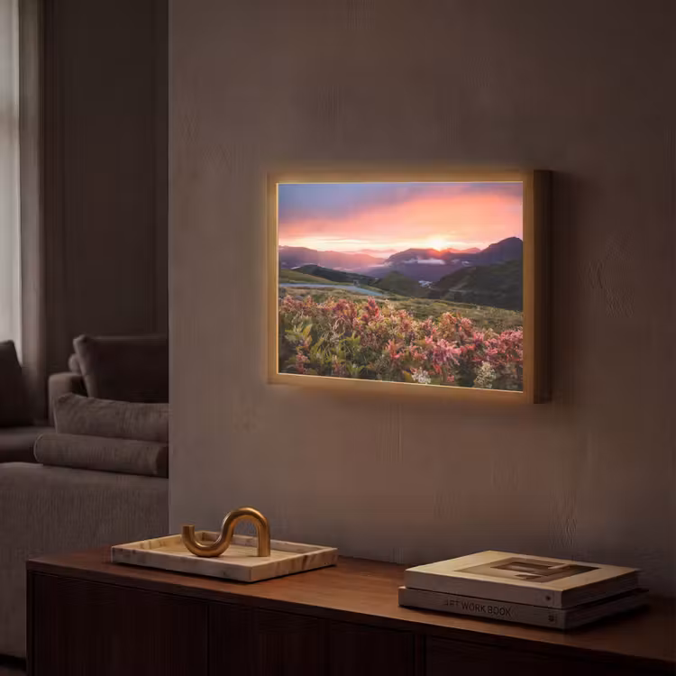 Bloemen - Bergen - Landschap - Nacht - Lucht - Roze Light Box met batterij (Wandlamp) middel -sfeer1