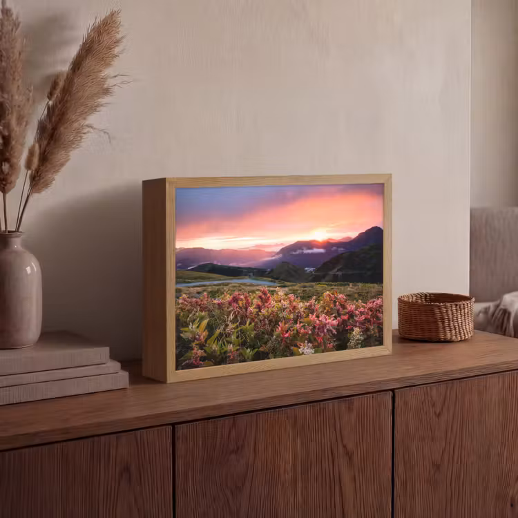 Bloemen - Bergen - Landschap - Nacht - Lucht - Roze Light Box met batterij (Wandlamp) middel -sfeer2
