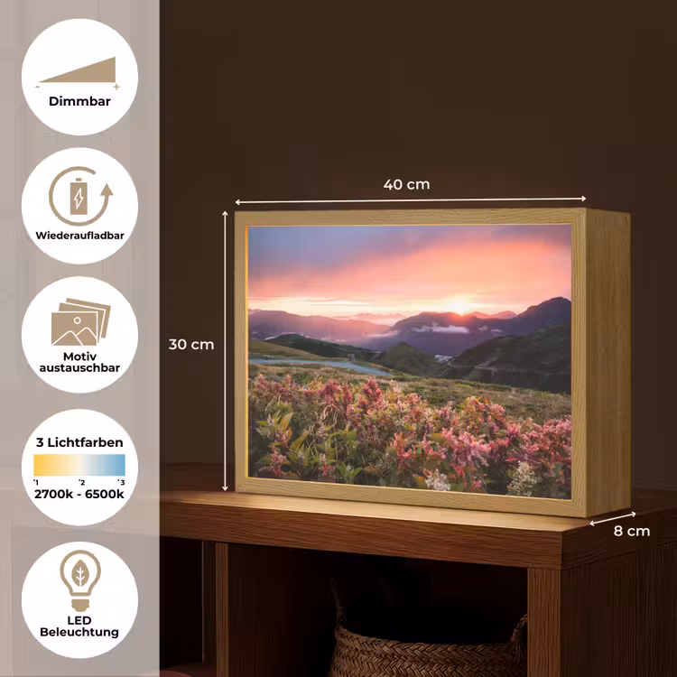 Bloemen - Bergen - Landschap - Nacht - Lucht - Roze Light Box met batterij (Wandlamp) middel -USP_websiteoverzichtDE