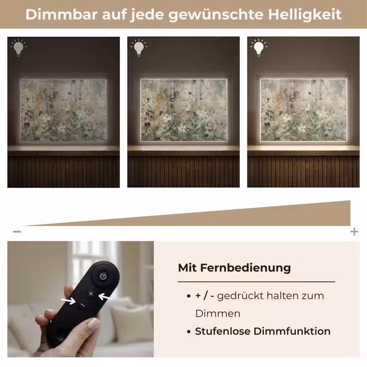 Bloemen - Bladeren - Abstract - Modern Light Box met batterij (Wandlamp) middel -USP_dimbaarDE