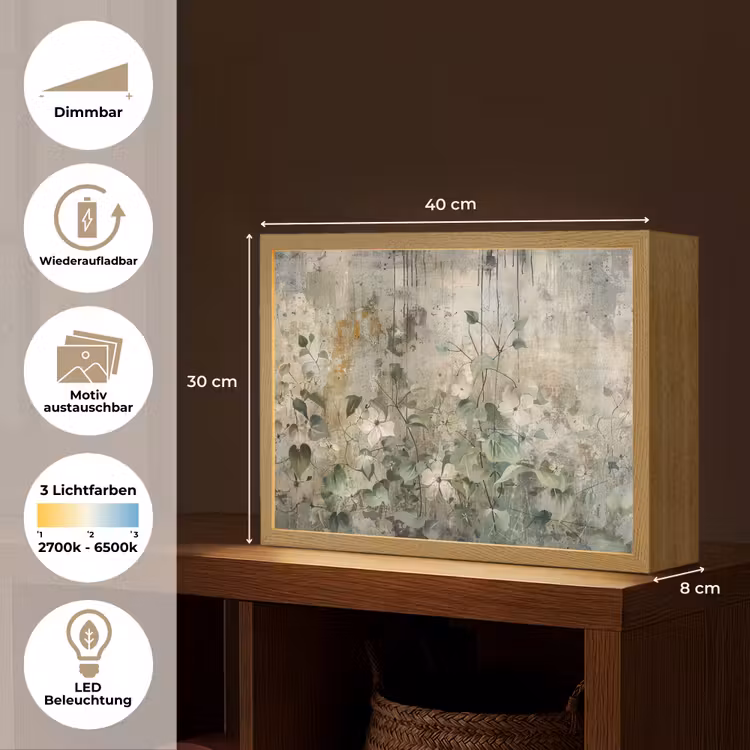 Bloemen - Bladeren - Abstract - Modern Light Box met batterij (Wandlamp) middel -USP_websiteoverzichtDE