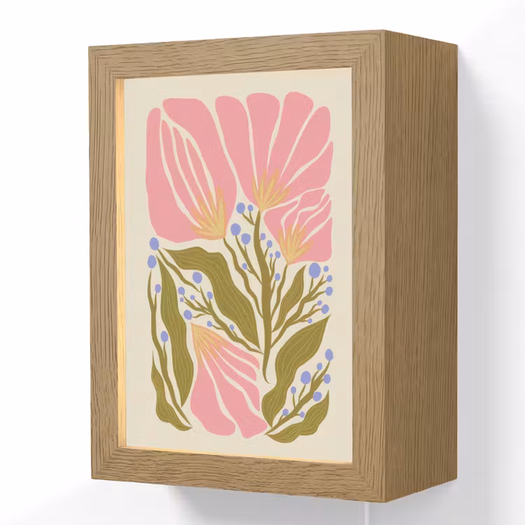 Bloemen - Bladeren - Abstract - Roze Light Box met kabel (Wandlamp) klein -3d