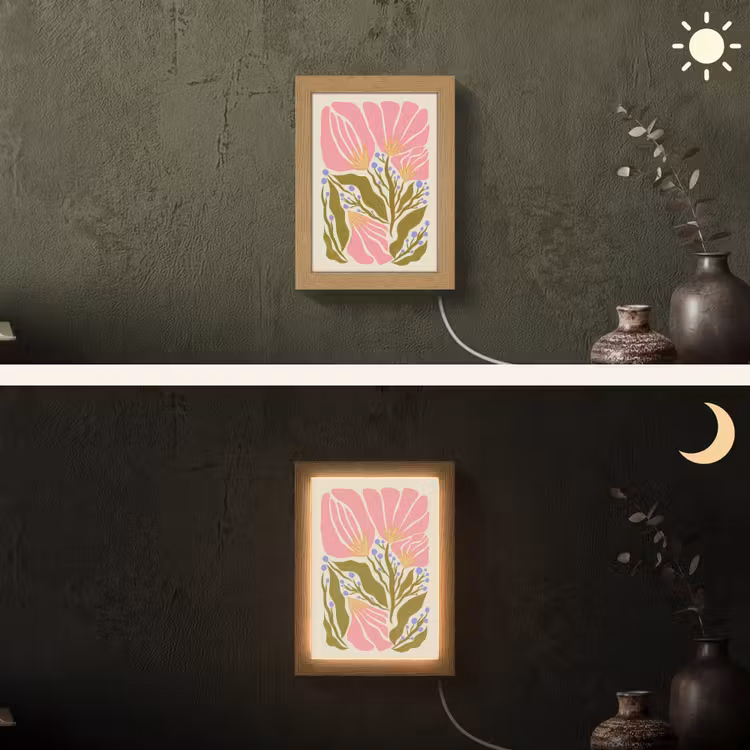 Bloemen - Bladeren - Abstract - Roze Light Box met kabel (Wandlamp) klein -sfeer3