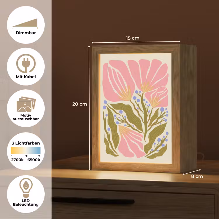 Bloemen - Bladeren - Abstract - Roze Light Box met kabel (Wandlamp) klein -USP_websiteoverzichtDE