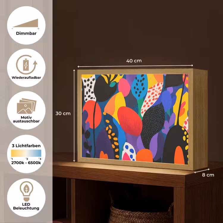 Bloemen - Bladeren - Abstract - Rood Light Box met batterij (Wandlamp) middel -USP_websiteoverzichtDE