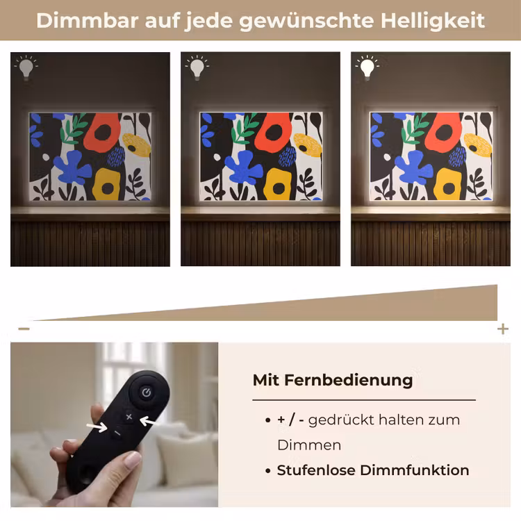Bloemen - Bladeren - Abstract - Zwart Light Box met batterij (Wandlamp) middel -USP_dimbaarDE