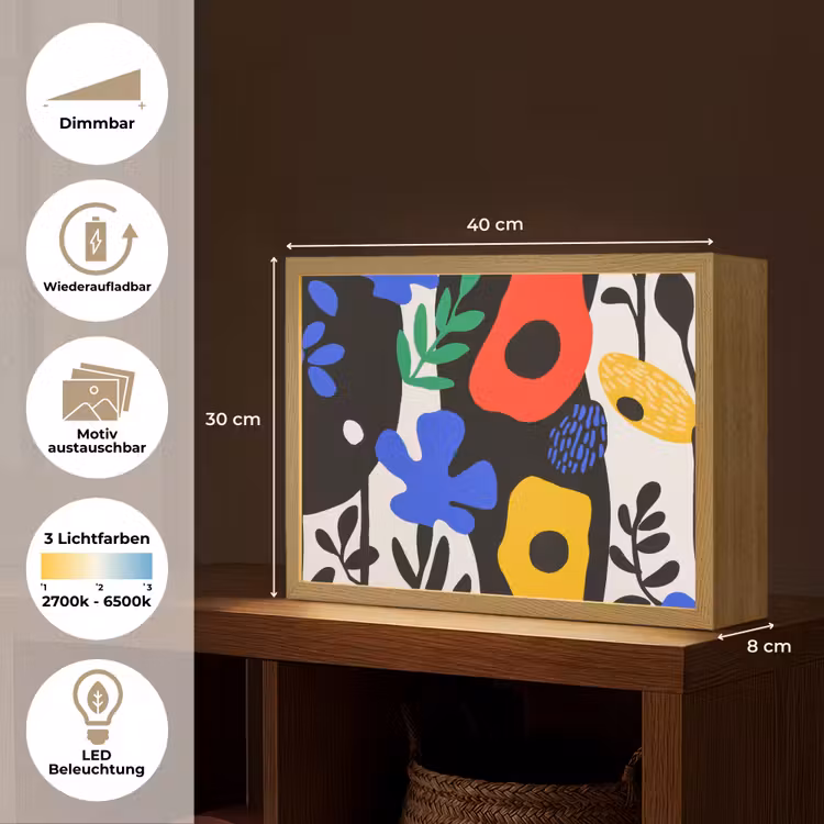 Bloemen - Bladeren - Abstract - Zwart Light Box met batterij (Wandlamp) middel -USP_websiteoverzichtDE