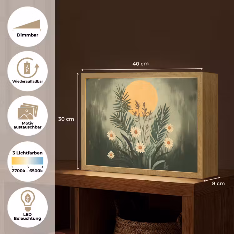 Bloemen - Bladeren - Zon - Groen Light Box met batterij (Wandlamp) middel -USP_websiteoverzichtDE