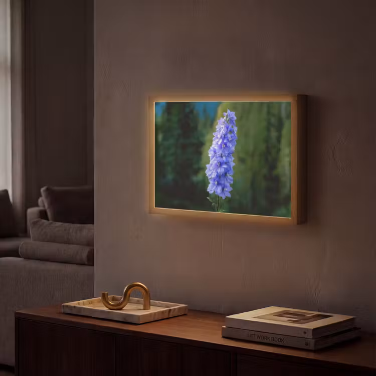 Bloemen - Blauw - Dennenboom Light Box met batterij (Wandlamp) middel -sfeer1