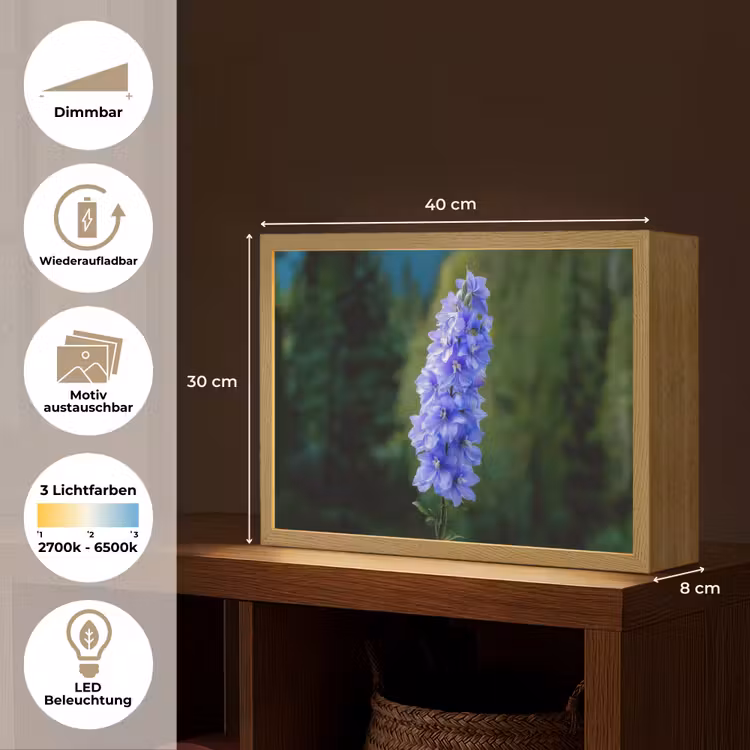 Bloemen - Blauw - Dennenboom Light Box met batterij (Wandlamp) middel -USP_websiteoverzichtDE