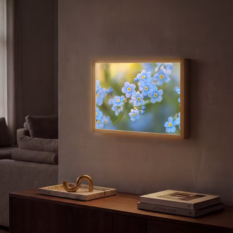 Bloemetjes - Blauw - Vergeet mij nietjes Light Box met batterij (Wandlamp) middel -sfeer1