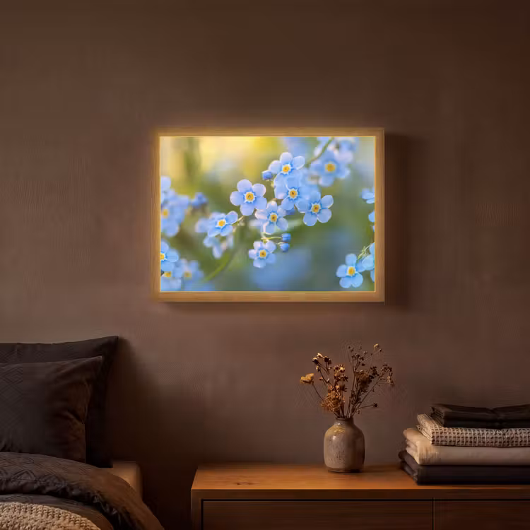 Bloemetjes - Blauw - Vergeet mij nietjes Light Box met batterij (Wandlamp) middel -sfeer4