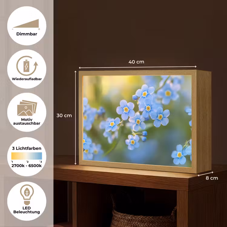 Bloemetjes - Blauw - Vergeet mij nietjes Light Box met batterij (Wandlamp) middel -USP_websiteoverzichtDE