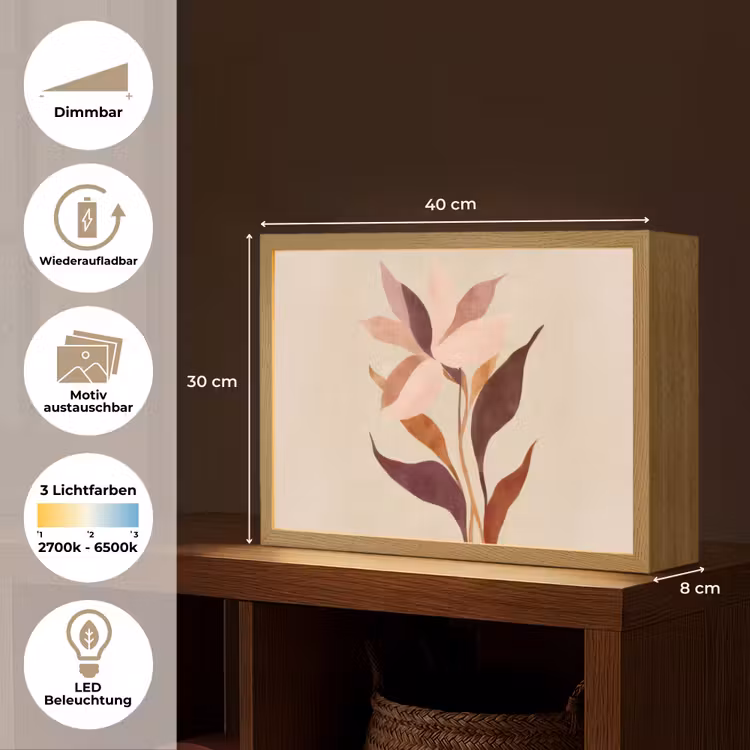 Bloemen - Blaadjes - Minimalistisch - Roze Light Box met batterij (Wandlamp) middel -USP_websiteoverzichtDE