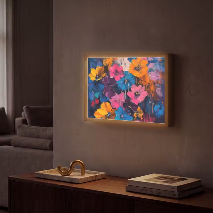 Bloemen - Kleurrijk - Abstract - Modern Light Box met batterij (Wandlamp) middel -sfeer1