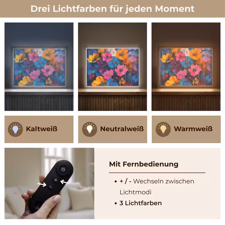 Bloemen - Kleurrijk - Abstract - Modern Light Box met batterij (Wandlamp) middel -USP_lichtkleurDE
