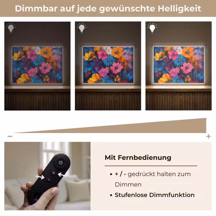 Bloemen - Kleurrijk - Abstract - Modern Light Box met batterij (Wandlamp) middel -USP_dimbaarDE