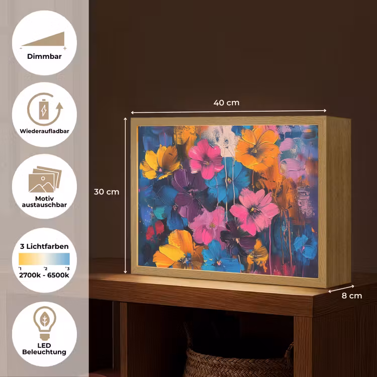 Bloemen - Kleurrijk - Abstract - Modern Light Box met batterij (Wandlamp) middel -USP_websiteoverzichtDE