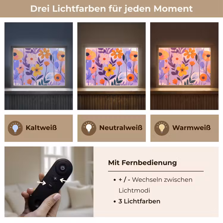Bloemen - Kleurrijk - Bladeren Light Box met batterij (Wandlamp) middel -USP_lichtkleurDE