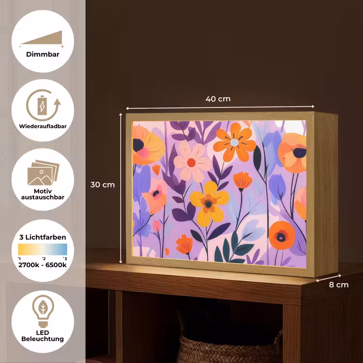 Bloemen - Kleurrijk - Bladeren Light Box met batterij (Wandlamp) middel -USP_websiteoverzichtDE
