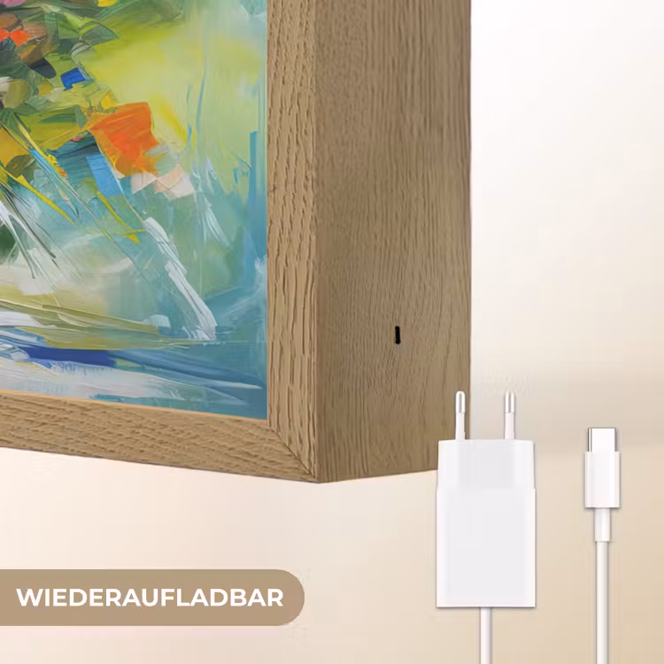 Bloemen - Kleurrijk - Bloempot - Olieverf Light Box met batterij (Wandlamp) middel -USP_websiteoplaadbaarDE